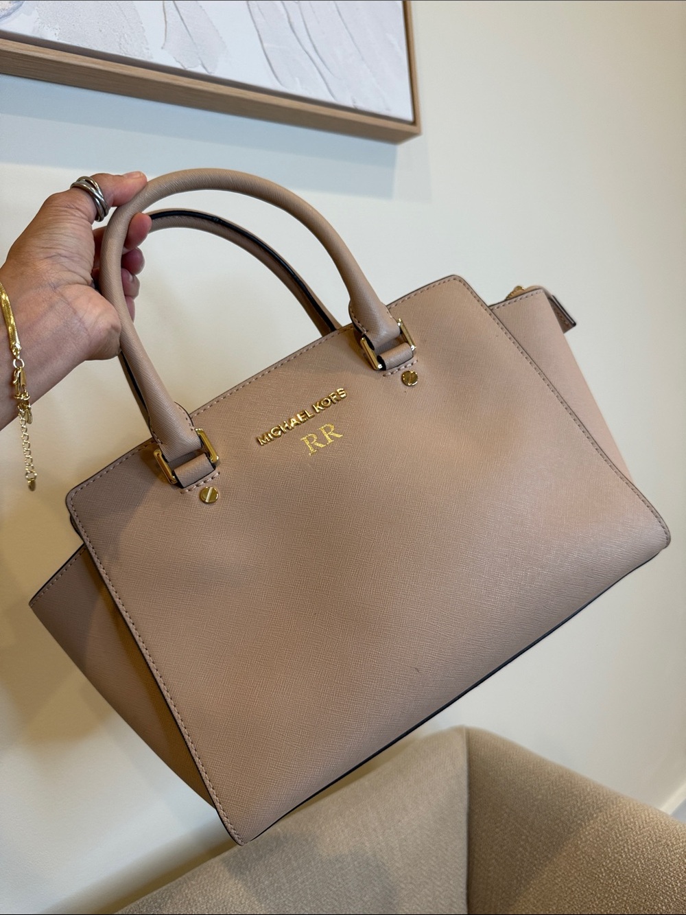 Michael Kors Blush Saffiano Leather Handbag with Gold Hardware